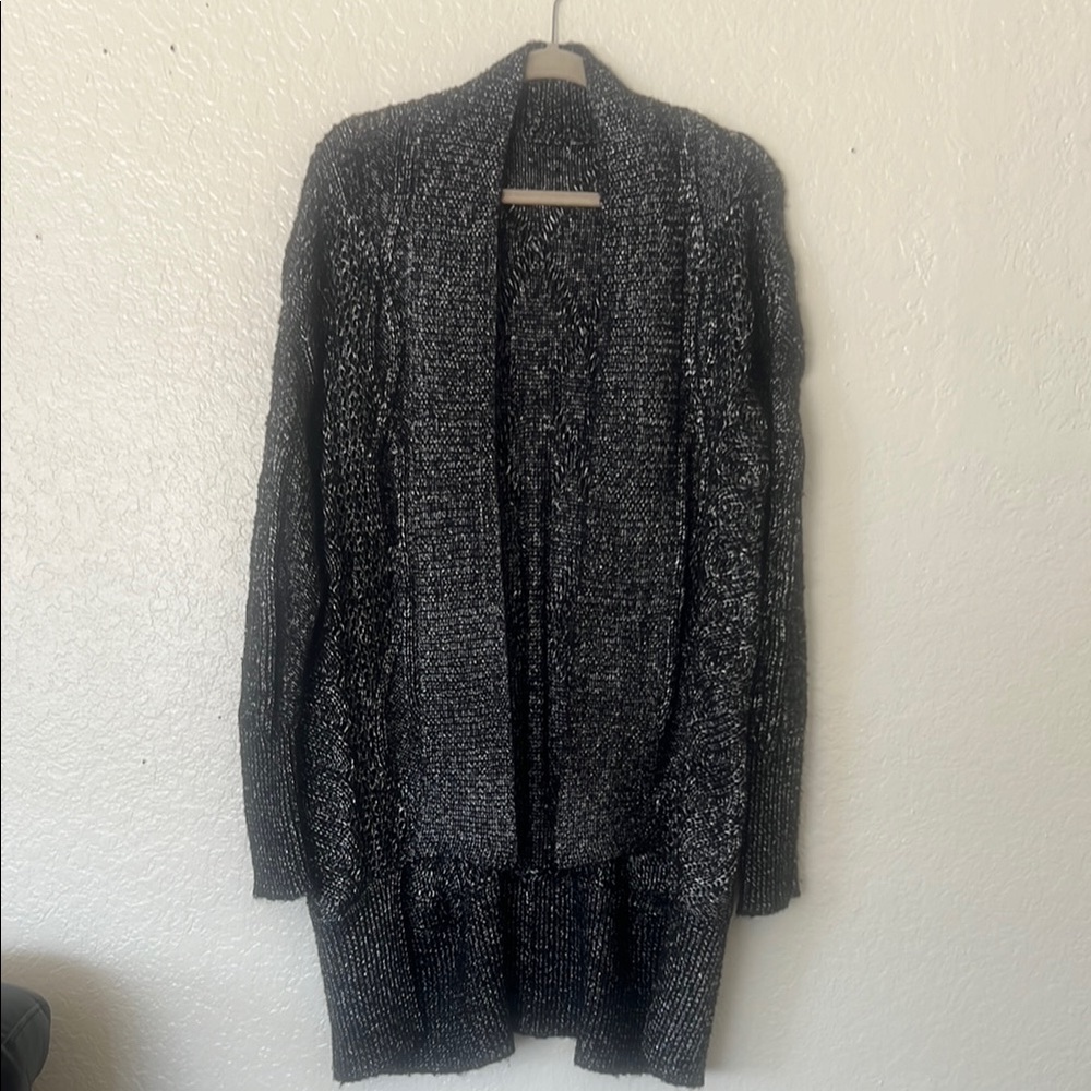 Black and Gray Cardigan Sweater with Metallic Shimmer XXL